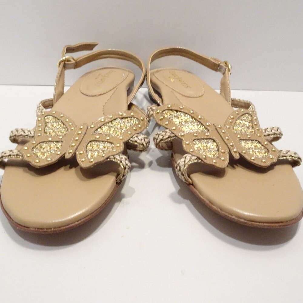 Eric Javits Butterfly Leather Slingback Flat Sandal Shoes Size 7 Gold Studded
